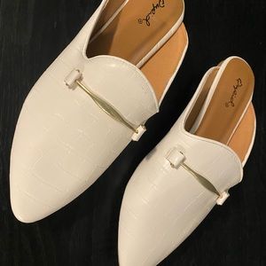 Qupid Mules white croc slip on backless flats